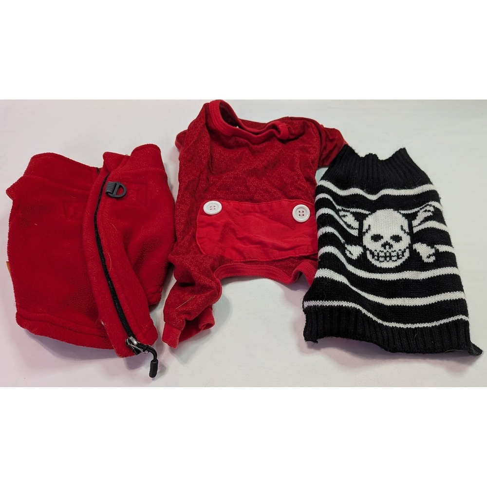 Dog Clothing Bundle Small Red Black Good Fleece Sweater  3pc X-Small